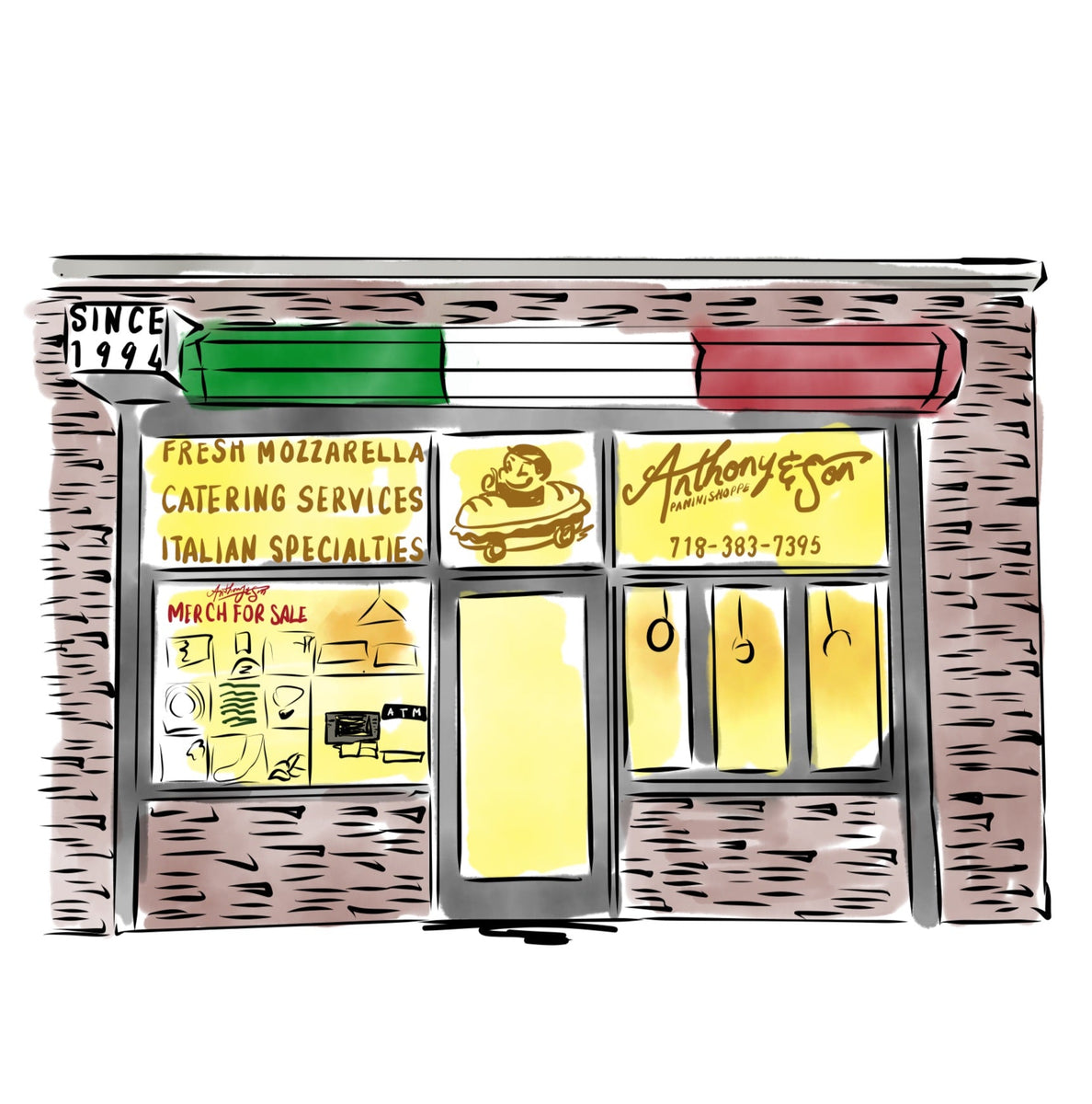 Anthony and Sons Facade Illustration – JenScribblesNY